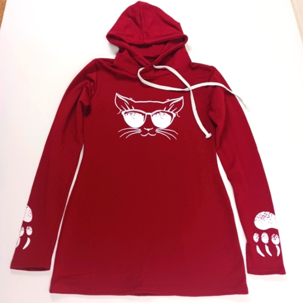 Red Cat hoodie sweater dress woman size small